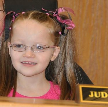 Tori with judge nameplate